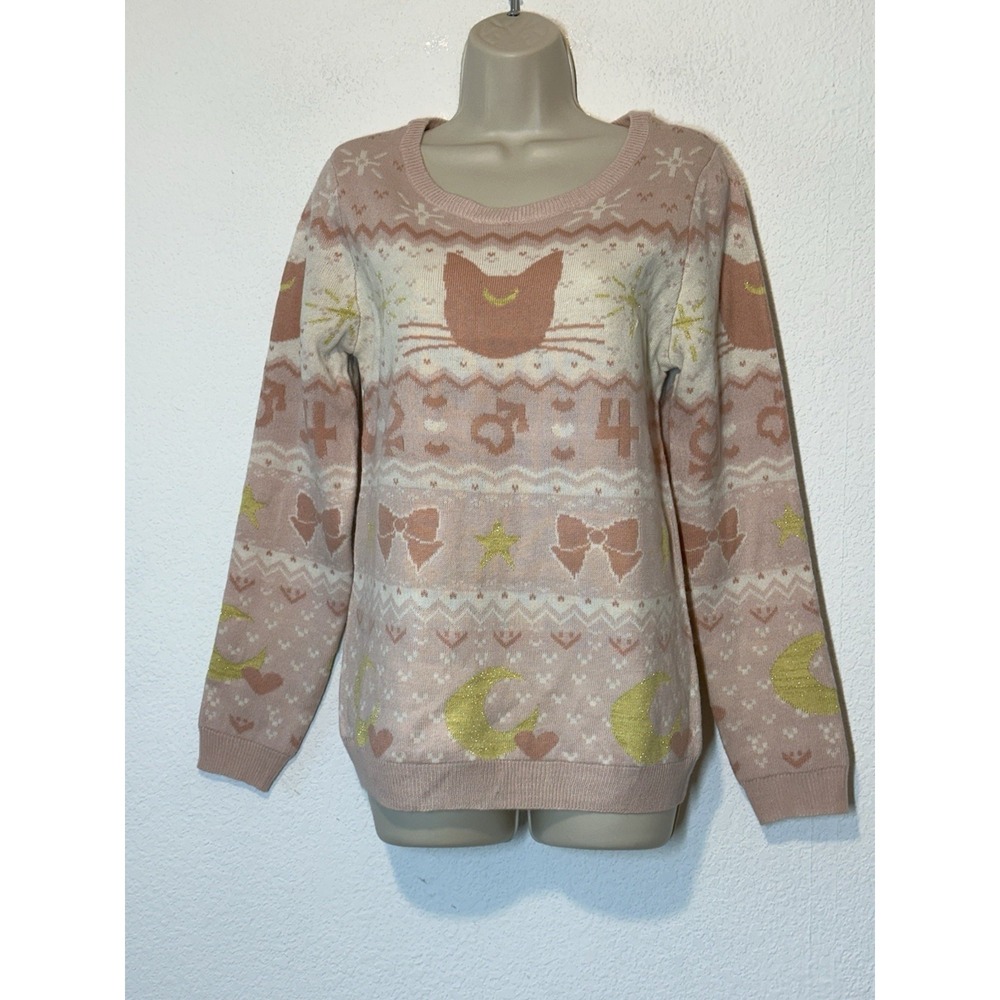 New Sailor Moon Box Lunch Luna & Guardians Sweater Womens Small Pink‎ White